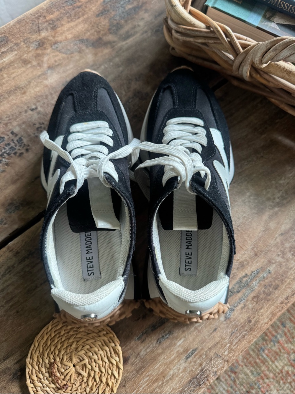 Steve Madden Black and White Retro-Style Runner Sneakers
